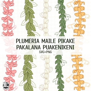 Seamless Pattern Vertical Lei Flowers | Outline Lei Png | Svg Cut File | Lei Digital Download