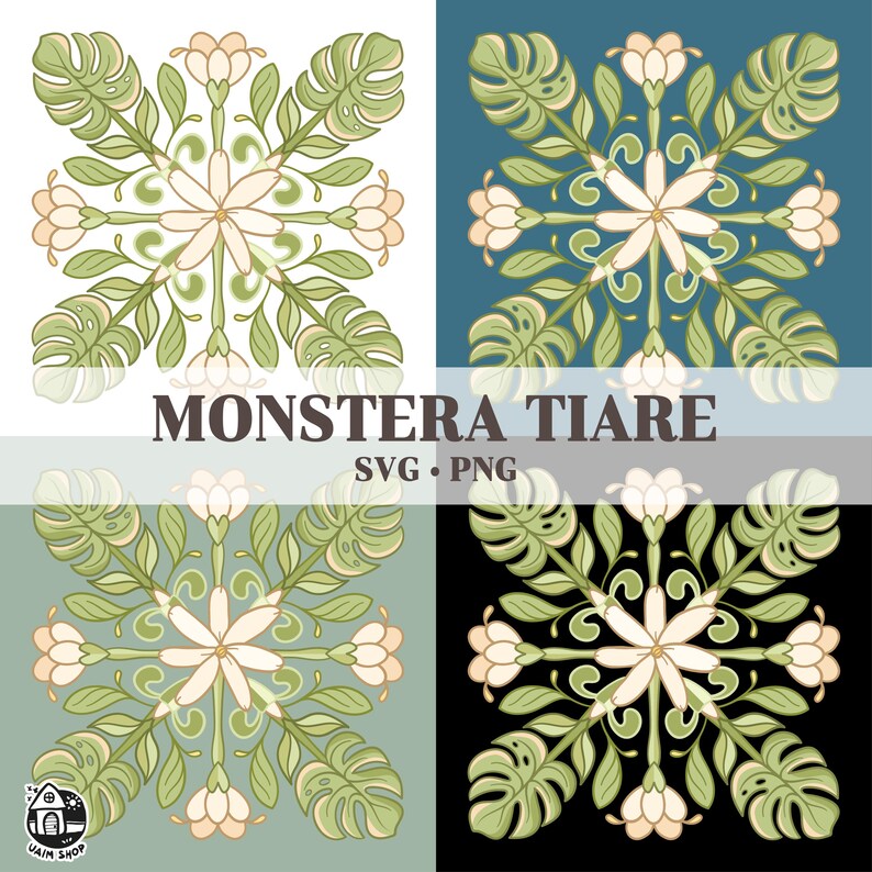 Seamless Pattern Monstera and Tiare Squares | Flower Lei Png | Leaf Png ...