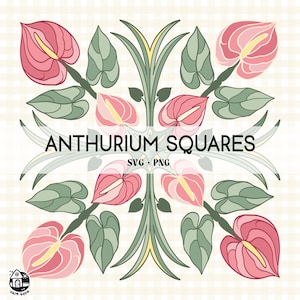 Fichier de coupe Svg modèle sans couture Anthurium | Téléchargement numérique de carrés