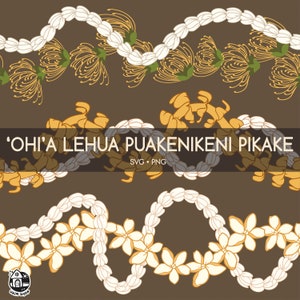 Seamless Pattern Puakenikeni Pikake Lei | Ohia Lehua Curve Png | Svg Cut File | Digital Download