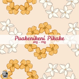 Seamless Pattern Puakenikeni And Pikake Flower | Circle Floral Lei Png | Flower Svg Cut File | Digital Download