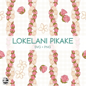 Seamless Pattern Lokelani and Pikake Lei | Curve Lei Flower Png | Twist Lei Svg Cut File | Lei Digital Download