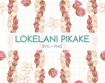 Seamless Pattern Lokelani and Pikake Lei | Curve Flower Png | Svg Cut File | Digital Download