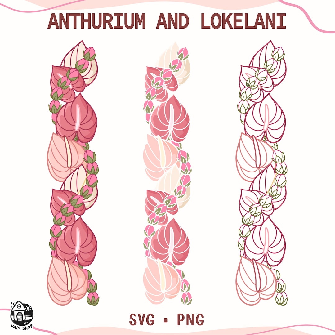 Anthurium and Lokelani Lei Svg | Twist Flower | Vertical Lei Cut