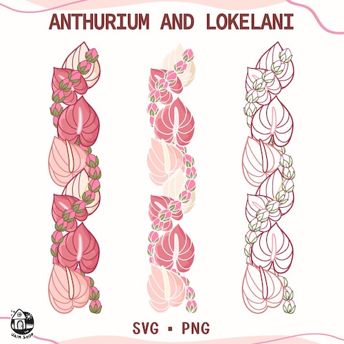 Anthurium and Lokelani Lei Svg | Twist Flower | Vertical Lei Cut