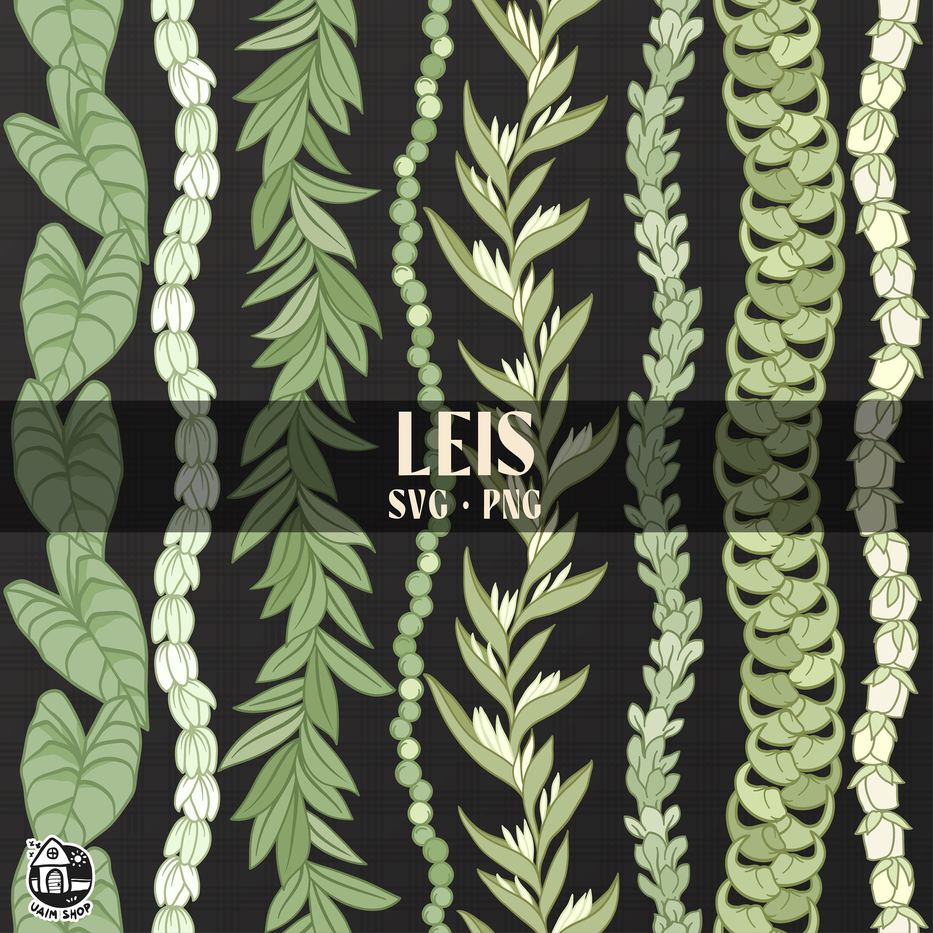 Seamless Pattern Flower and Leaf Lei Png | Vertical Lei Cut File | Digital Download