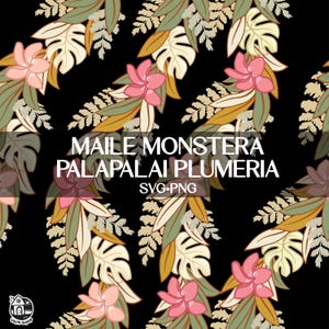 Seamless Pattern Maile Monstera Palapalai Plumeria Lei | Flowers Png | Leaf Lei Digital Download