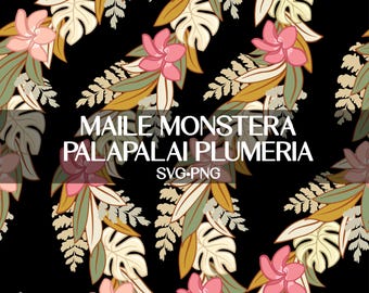 Seamless Pattern Maile Monstera Palapalai Plumeria Lei | Flowers Png | Leaf Lei Digital Download