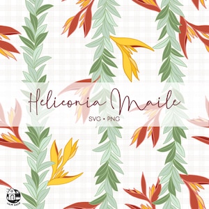 Seamless Pattern Heliconia and Maile Lei | Lei Strand Png | Flower Svg Cut File | Lei Digital Download