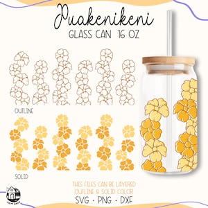 Glass Can 16 oz Vertical Puakenikeni Lei Svg | Flowers Svg Cut File | Digital Download