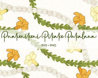 Seamless Pattern Pakalana Pikake and Puakenikeni Lei | Curve Lei Flower Png | Floral Lei Svg Cut File | Lei Digital Download