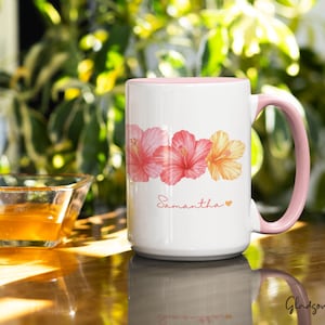 Personalized Hibiscus Mug,  Custom Hawaii Gift, Hawaii Lover, Hawaii Gift for Mom, Gift for Girlfriend, Hawaii Souvenir, Gift for friend