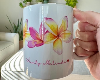 Personalized Plumeria Mug: Custom Hawaii Gift