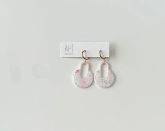 Floral Transfer Polymer Clay Earrings: Geometric Statement Jewelry