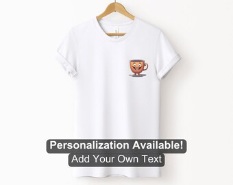 Cartoon Teacup 2 Character Pocket Design Shirt, Custom Shirt, Teacup Shirt, Teacup Design, Cartoon Tea Design, Cartoon Cup Design, Cup, Tea