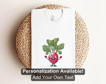 Cartoon Radish Character Shirt, Custom Shirt, Vegetable Shirt, Radish Shirt, Radish Design, Radish Lover, Cartoon Food Design, Food Shirt