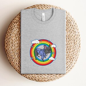 French Bulldog Cartoon with Clouds and Stars Shirt, Cute Dog Cartoon Shirt, French Bulldog Shirt, Dog Lover Shirt, French Bulldog Cartoon