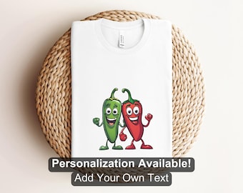 Cartoon Jalapeno Peppers Character Shirt, Custom Shirt, Fruit Shirt, Pepper Shirt, Jalapeno Pepper Design, Green Pepper, Red Pepper, Foodie