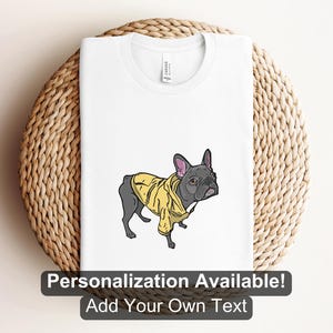 French Bulldog Wearing a Yellow Jacket Cartoon Shirt, Custom Shirt, Frenchie, Dog Lover Shirt, Dog, French Bulldog, Canine Tee, Dog Cartoon