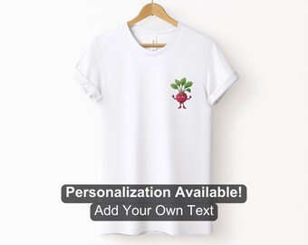 Cartoon Radish Girl Character Pocket Design Shirt, Custom Shirt, Vegetable Shirt, Radish Shirt, Radish Design, Radish Lover, Cartoon Food