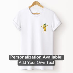 Cartoon Yellow Jalapeno Pepper Character Pocket Design Shirt 2, Custom Shirt, Fruit Tee Pepper Shirt, Jalapeno Pepper Design, Cartoon Food