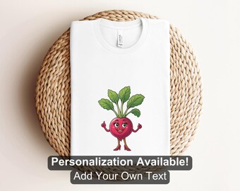 Cartoon Radish Girl Character Shirt, Custom Shirt, Vegetable Shirt, Radish Shirt, Radish Design, Radish Lover, Cartoon Food Design, Food Tee