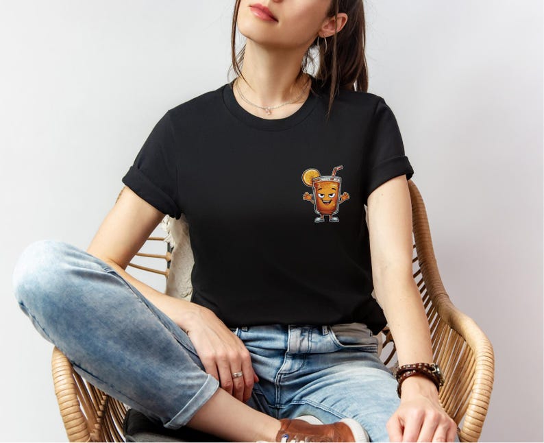 Cartoon Iced Tea Character Pocket Design Shirt, Custom Shirt, Iced Tea ...