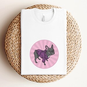 French Bulldog Cartoon with Pink Background Shirt, French Bulldog Shirt, Cute Dog Cartoon Shirt, Dog Lover Shirt, French Bulldog Cartoon