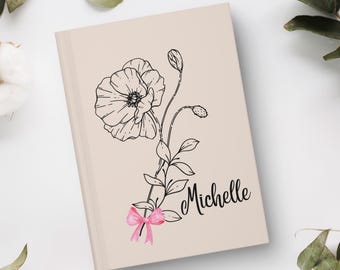 Diario personalizado con la flor de nacimiento, cuaderno con nombre personalizado, regalo floral del mes de nacimiento, regalo de cumpleaños para ella, regalo para mamá, regalo para maestra