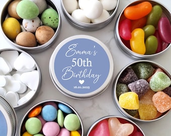 ANY AGE Personalised 50th Birthday Party Favours for Adults, Custom Sweet Tin Party Favours, 18th 40th 60th 70th Birthday Party Bag Fillers