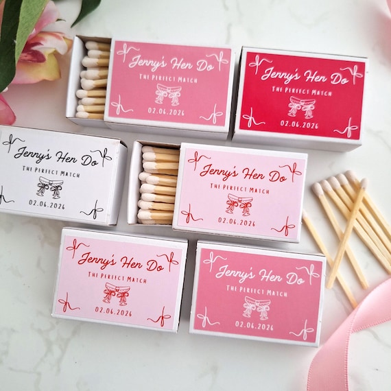 Personalised Hen Party Matchboxes, Bridal Party Favours, Hen Do Favours, Custom Matches for Bride Tribe, Bachelorette Party UK