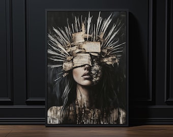 Queen of Literature Wall Art Print or Canvas: Dark Academia Feminine Portrait, Frame Options