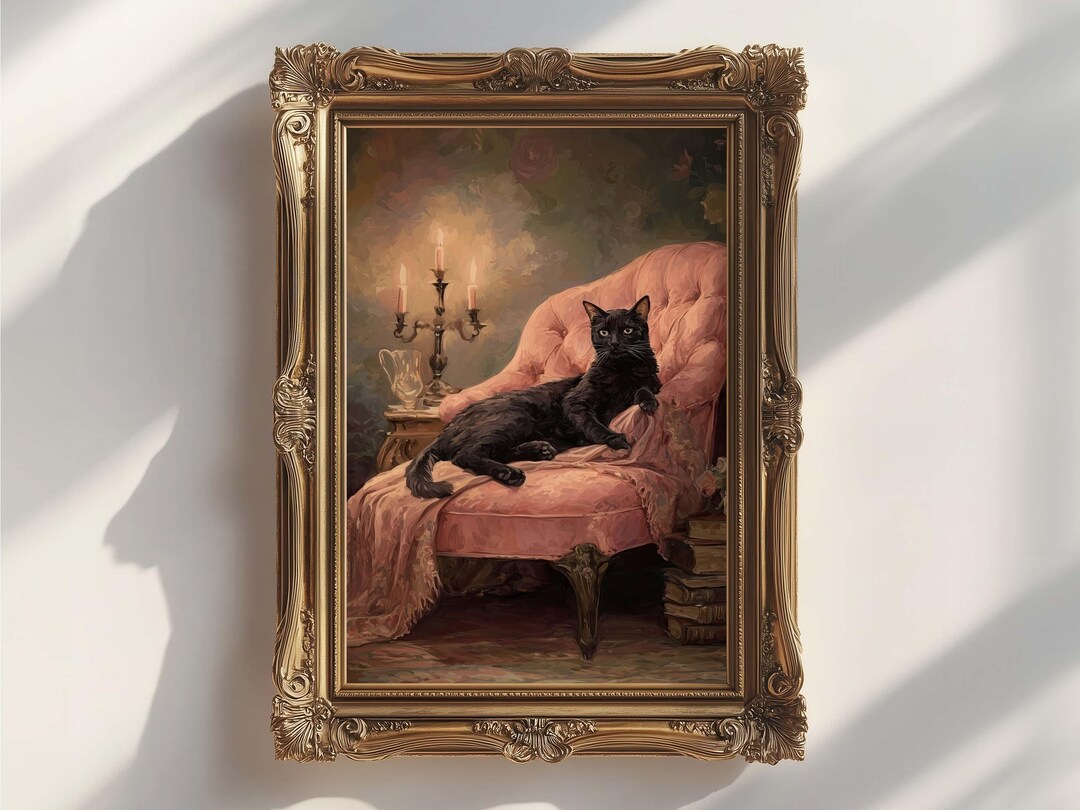 Black Cat Art Print: Dark Academia Gothic Home Decor - Etsy