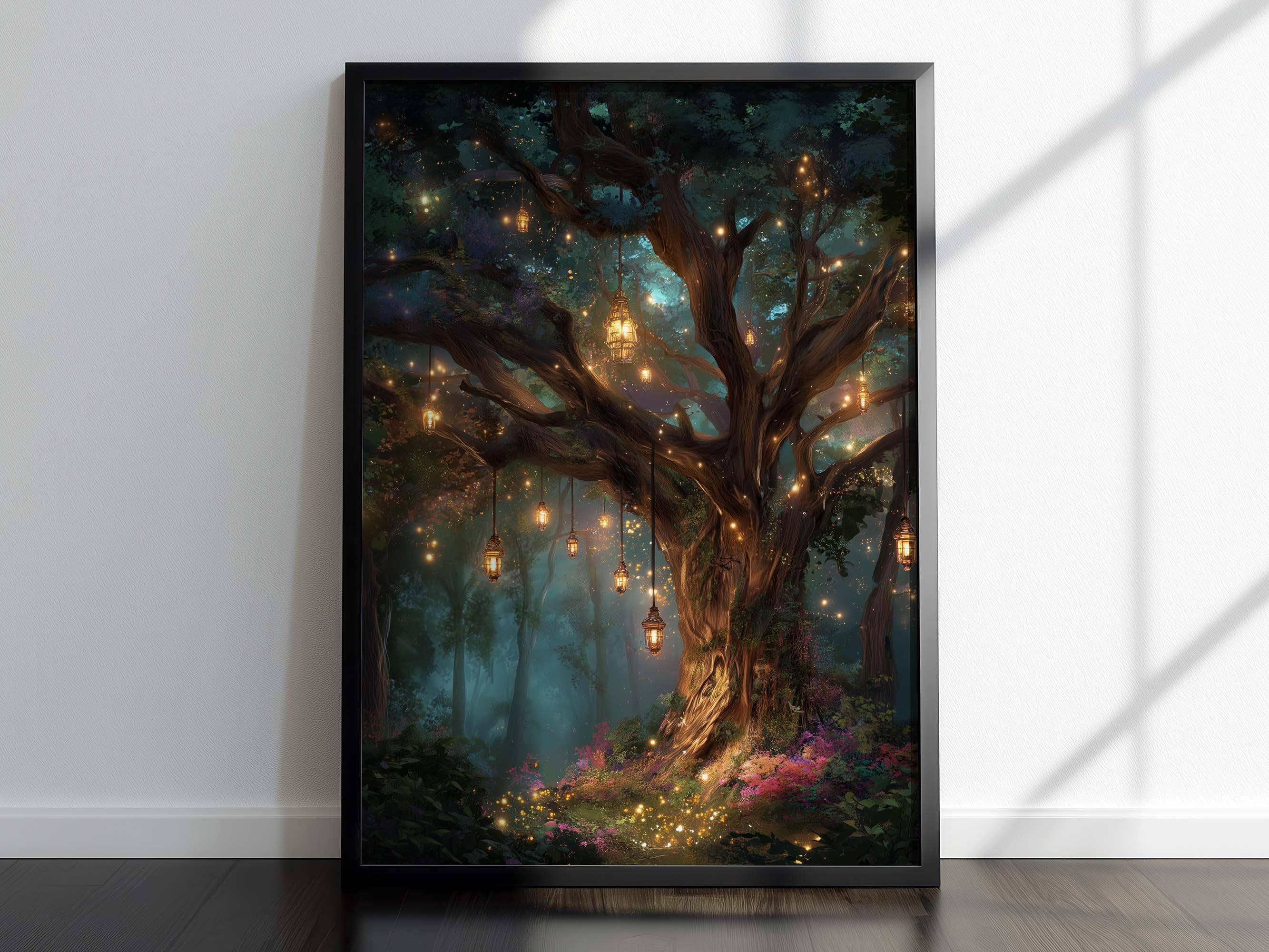 Lantern Tree in Enchanted Forest Wall Art Print or Canvas: Mystical ...