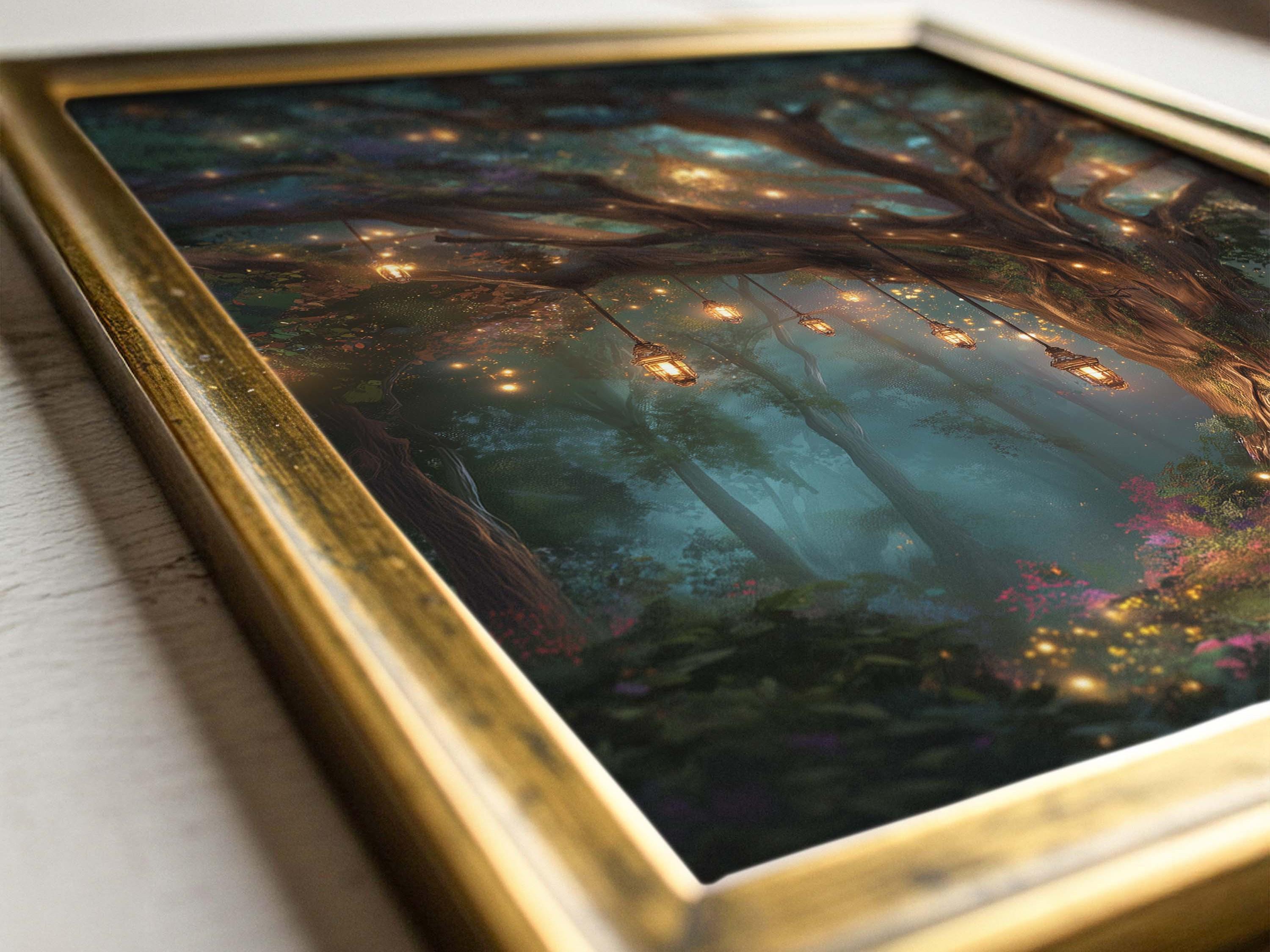 Lantern Tree in Enchanted Forest Wall Art Print or Canvas: Mystical ...