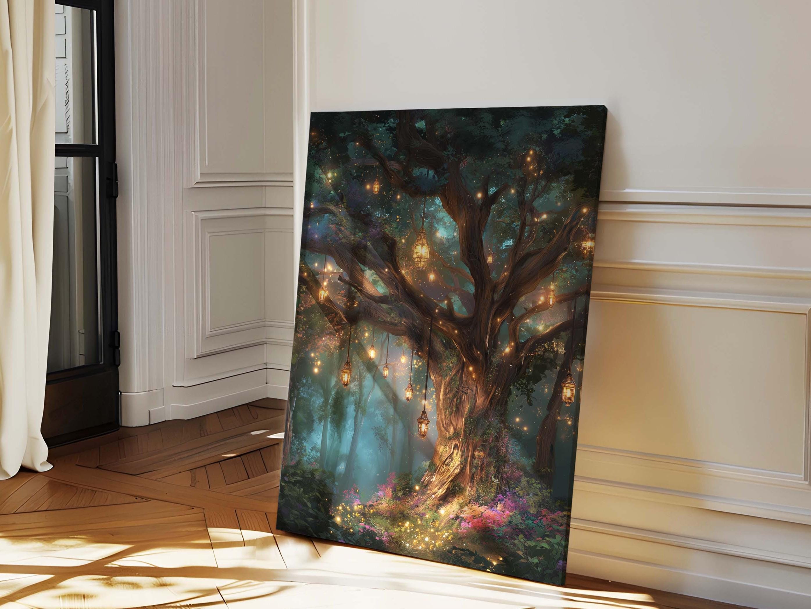 Lantern Tree in Enchanted Forest Wall Art Print or Canvas: Mystical ...