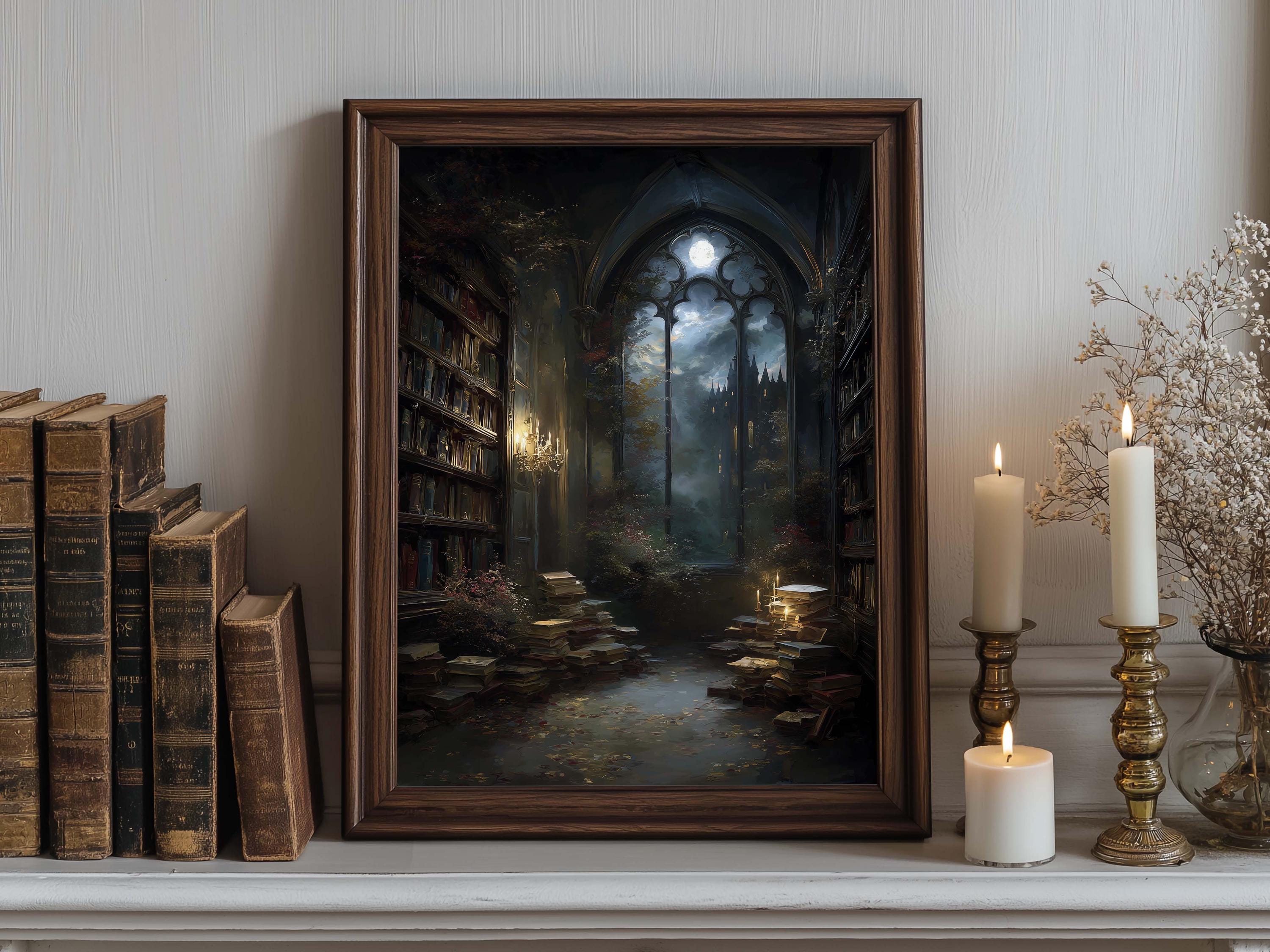 Moonlit Gothic Library Poster: Dark Academia Print - Etsy