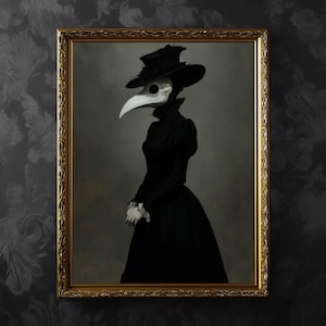 Victorian Plague Doctor Woman Wall Art Print or Canvas: Gothic Dark Academia Portrait, Frame Options