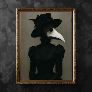 Plague Doctor Woman in Black Wall Art Print or Canvas: Victorian Gothic Portrait, Frame Options