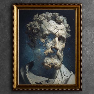 Statua Cosmica da Parete, Busto di Ombre Celesti, Stampa Artistica, Decorazione Gotica Cosmos, Stile Dark Academia