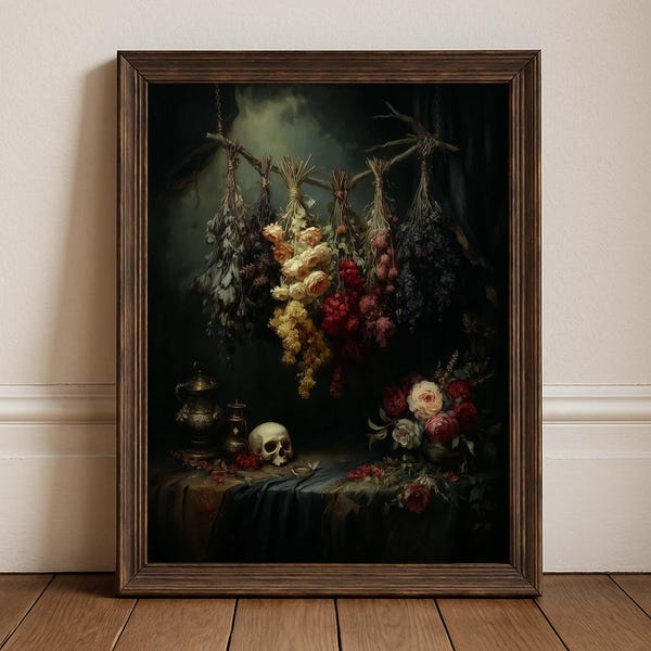 Herbs and Skull Wall Art Print or Canvas: Witch’s Study Gothic Artwork