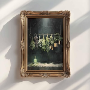 Witch’s Drying Herbs Wall Art Print or Canvas: Dark Academia Style, Frame Options