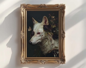 Floral Eyepatch Wolf: Moody Dark Academia