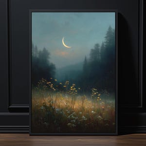 Quadro ou tela Crescent Moon Meadow: Estilo Dark Academia, opções de moldura