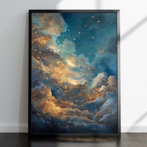 Celestial Sky Wall Art Print or Canvas: Gothic Starry Clouds, Frame Options