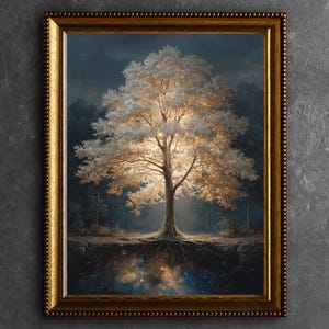 Stampa Albero della Vita Luminoso, Decorazione da Parete Albero Sacro Fantasy, Decorazione Naturale Foresta Mistica, Stile Mistico Dark Academia