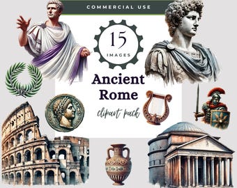 Ancient Roman Clipart Pack, Classical Empire PNG - Gladiator, Coliseum, Statue, Laurel Wreath Digital Art, Roman Empire History, Commercial
