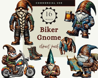 Biker Gnome Clipart, Motorcycle Gnomie, Rock and Roll Tattooed Biker Illustration, Fathers Day, Scandi Motorcycle Rider, Mechanic PNG Images