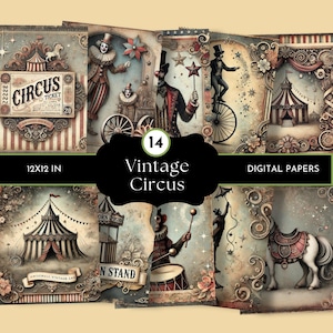 Vintage Junk Journal "Circus", Vintage Circus Paper, Digital Paper Ephemera, Circus Digital Paper, Big Top Circus, Collage Sheets, Clowns