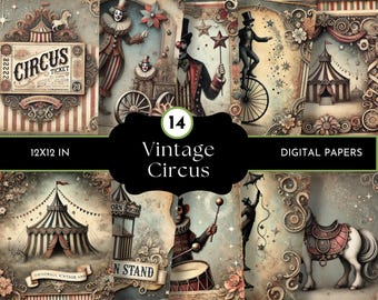 Vintage Junk Journal "Circus", Vintage Circus Paper, Digital Paper Ephemera, Circus Digital Paper, Big Top Circus, Collage Sheets, Clowns